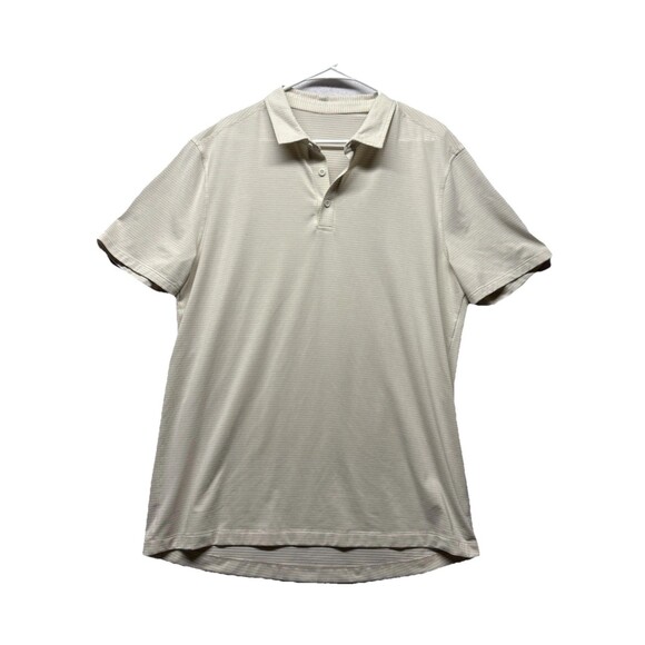 Lululemon Casual Polo Shirt Men's XL Gray Cream Striped Short Sleeve - Picture 1 of 5